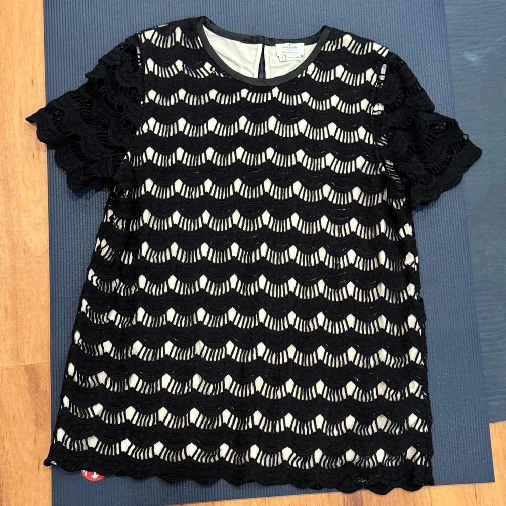 Kate Spade Black Scalloped Lace Blouse size 8